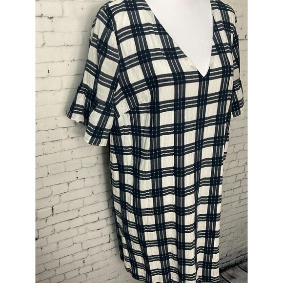 Madewell Blue White Plaid Ruffle Sleeve Babydoll Dress Popover Mini Size 12 - Picture 2 of 14